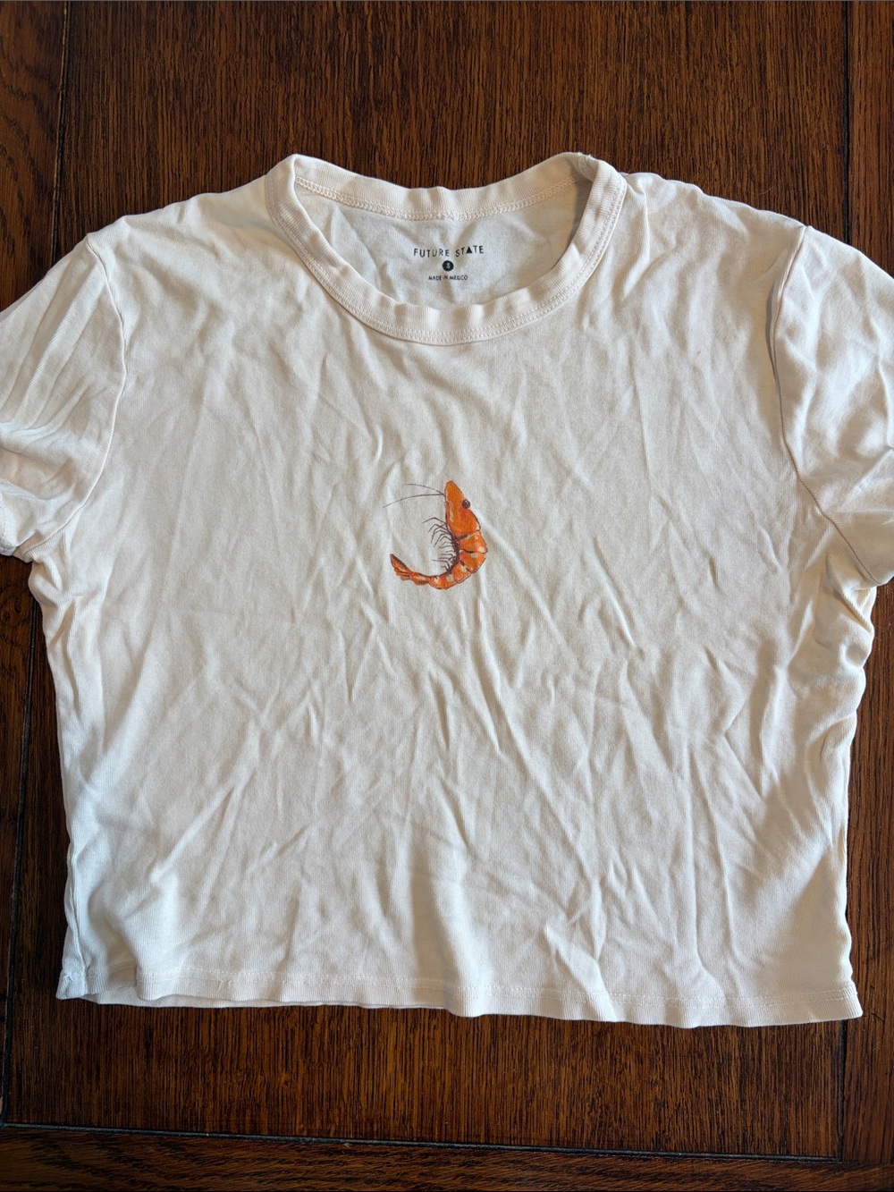 Future State urban outfitters White Cropped graphic Tee shrimp small Y2K 90s